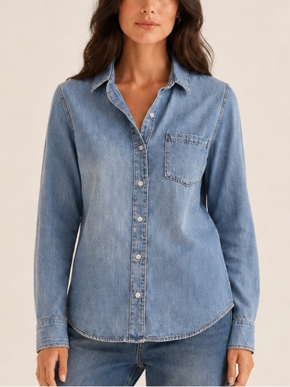 Denim Forum Light Wash Denim Button Down Top (Size S)